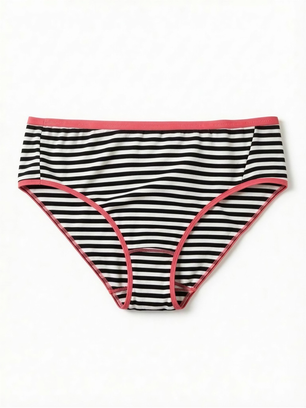 Cacique Black & White Stripe Bikini Briefs with Pink Trim
